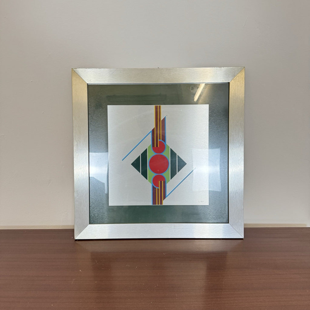 Aldo Dazzi Signed Italian Geometric Abstract Metal Art Painting 59x59 cm Framed 1970s