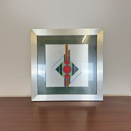 Aldo Dazzi Signed Italian Geometric Abstract Metal Art Painting 59x59 cm Framed 1970s