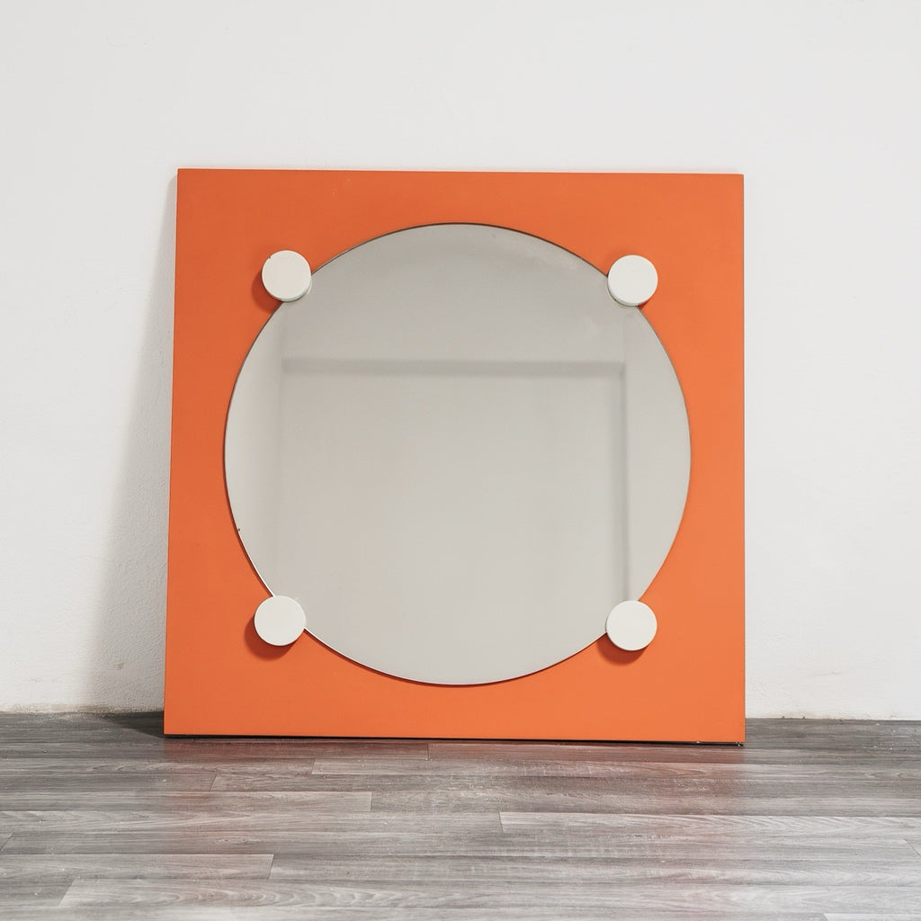 1970’s Space Age Geometric Orange Specchio Wooden Mirror Design