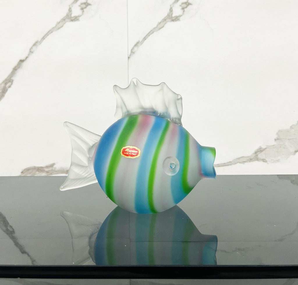 Pesce Scultoreo in Vetro di Murano Satinato a canne anni '70/'80
