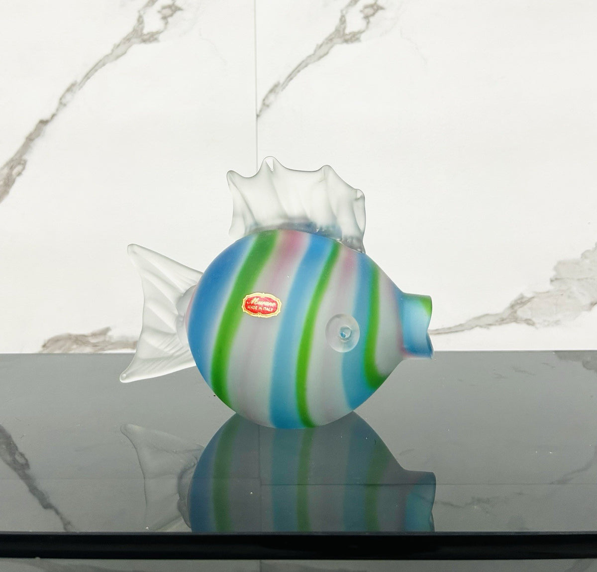 Pesce Scultoreo in Vetro di Murano Satinato a canne anni '70/'80
