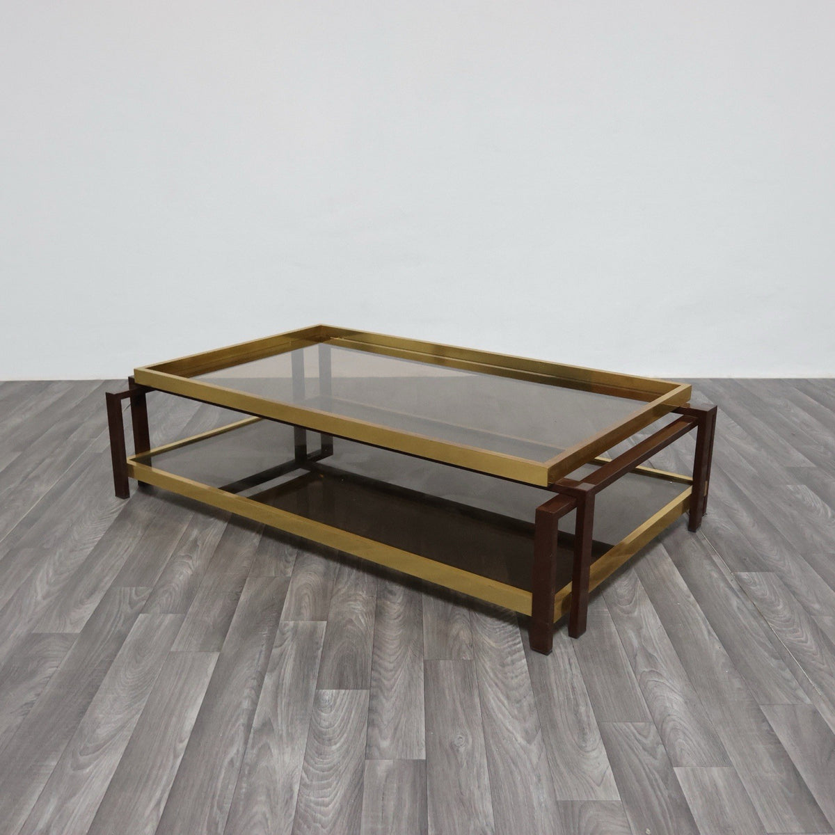 Tavolo Da Salotto Design Hollywood Regency Anni ‘70 Geometrico Ottone Vintage