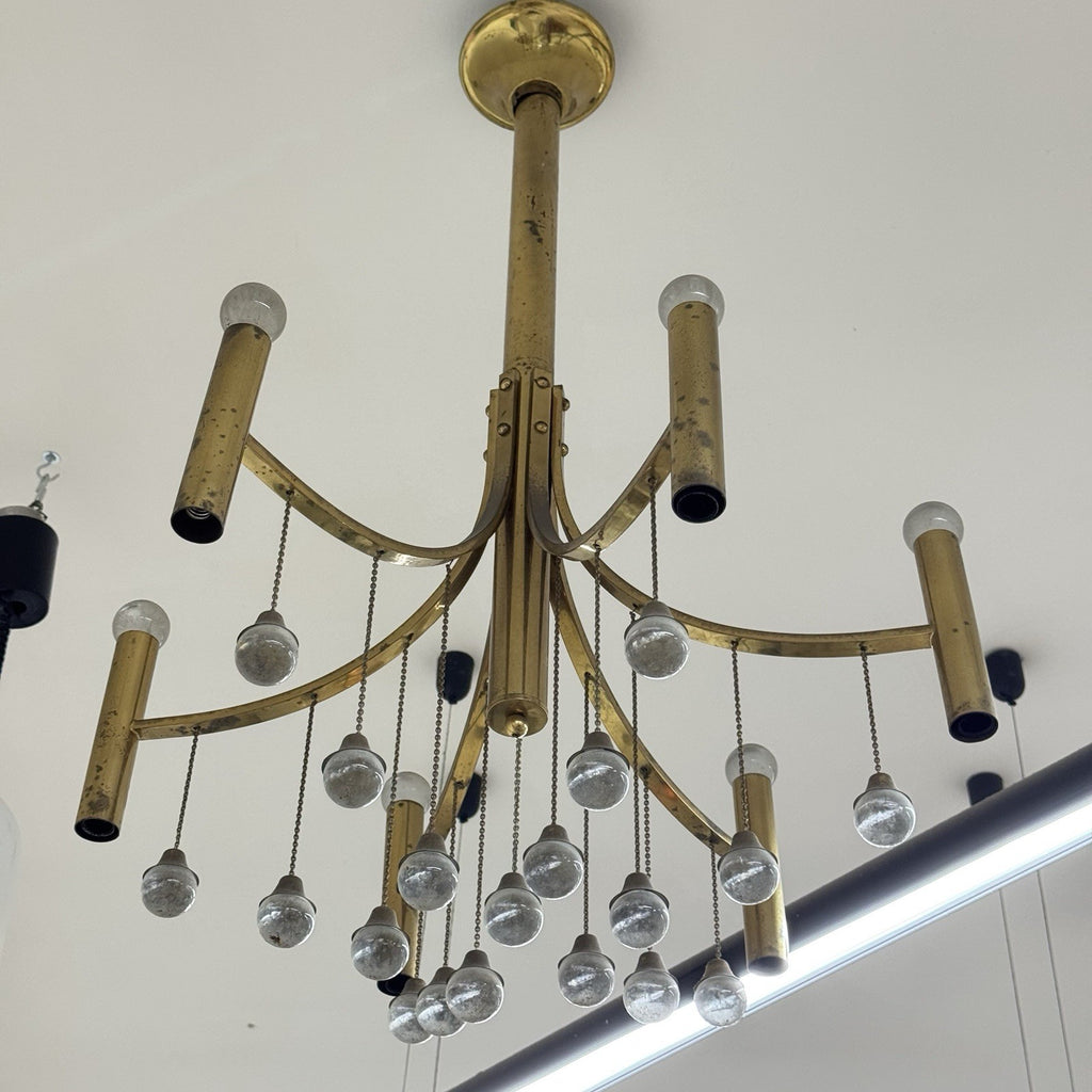 Lampadario Vintage in Ottone Gaetano Sciolari anni '60/'70