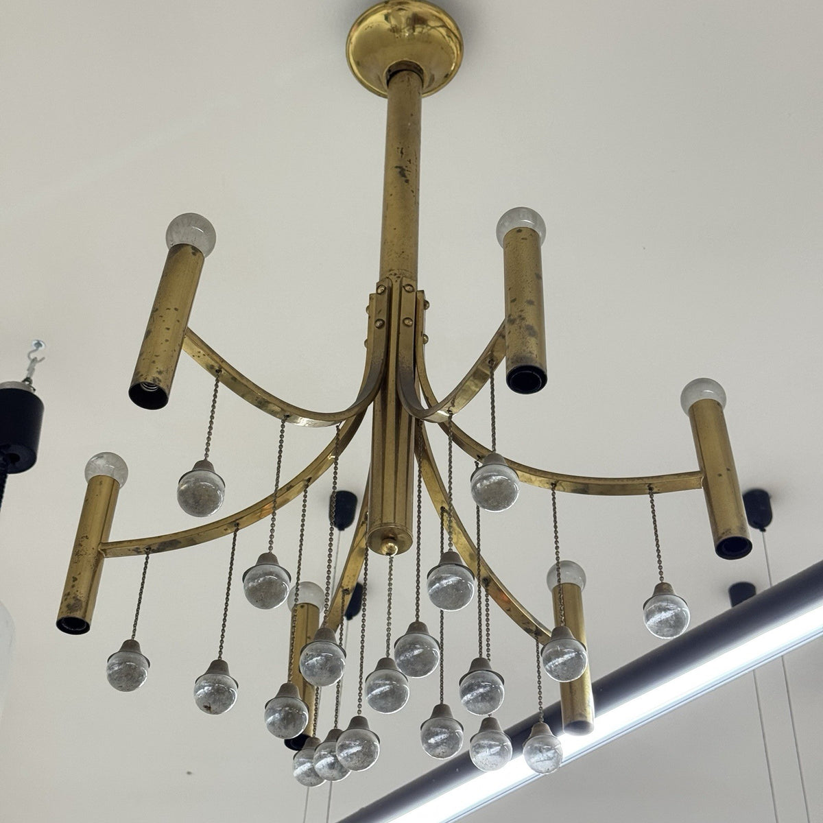 Lampadario Vintage in Ottone Gaetano Sciolari anni '60/'70