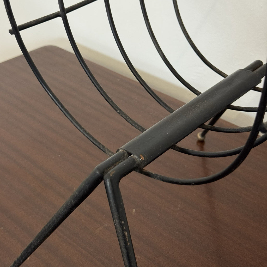 Gio Ponti Style Mid-Century Italian Iron Magazine Rack 1950s Brass Details