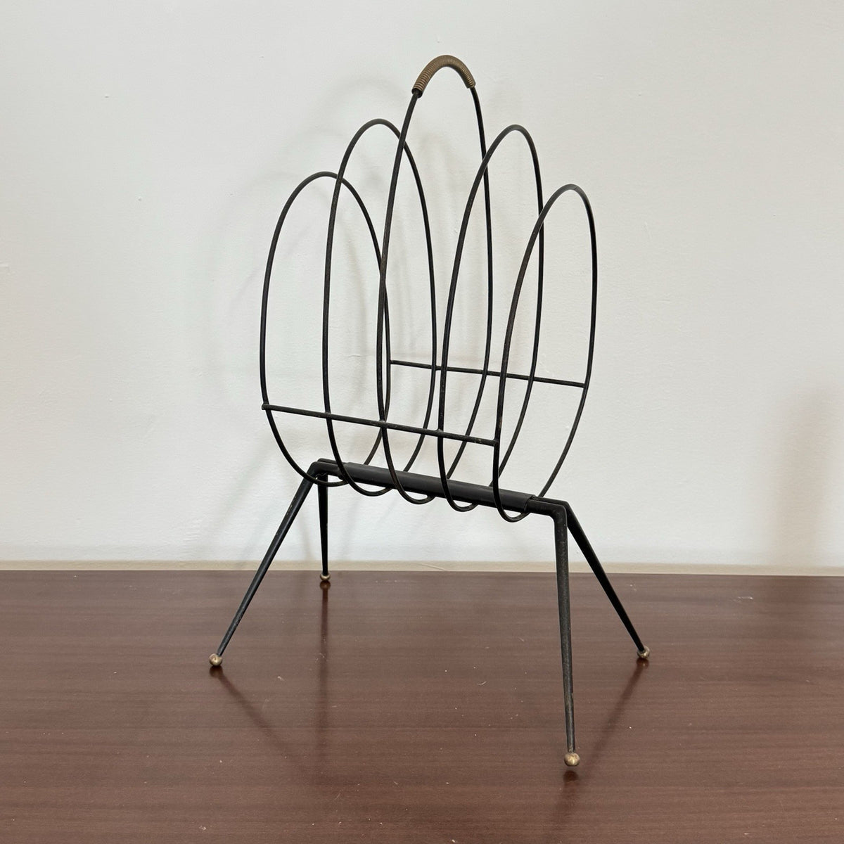 Gio Ponti Style Mid-Century Italian Iron Magazine Rack 1950s Brass Details