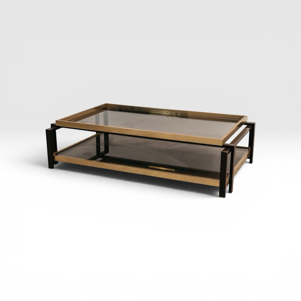 Tavolo Da Salotto Design Hollywood Regency Anni ‘70 Geometrico Ottone Vintage