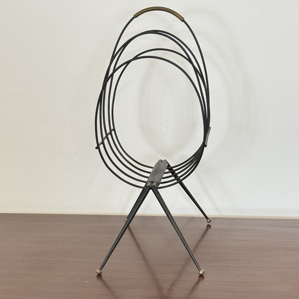 Gio Ponti Style Mid-Century Italian Iron Magazine Rack 1950s Brass Details