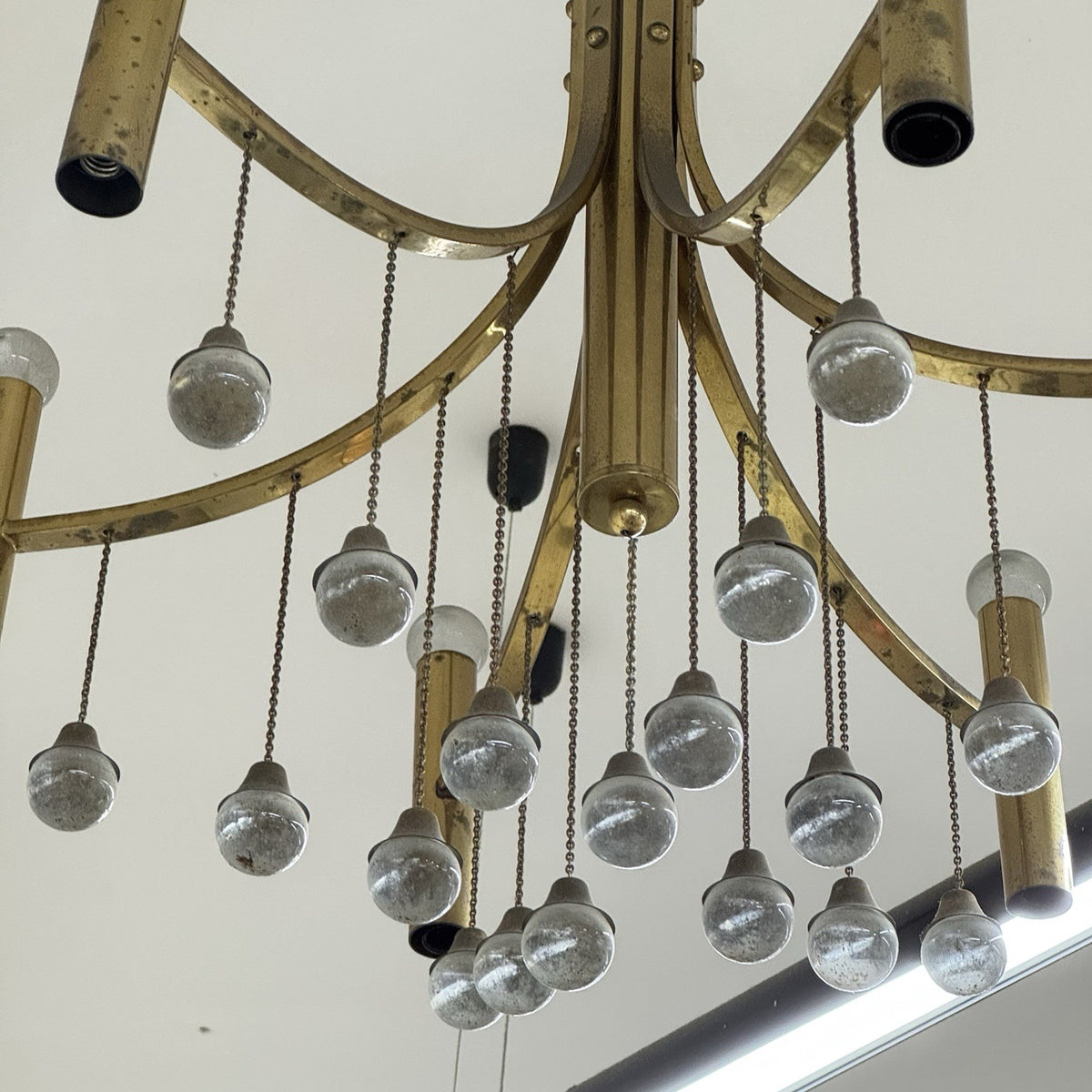 Lampadario Vintage in Ottone Gaetano Sciolari anni '60/'70
