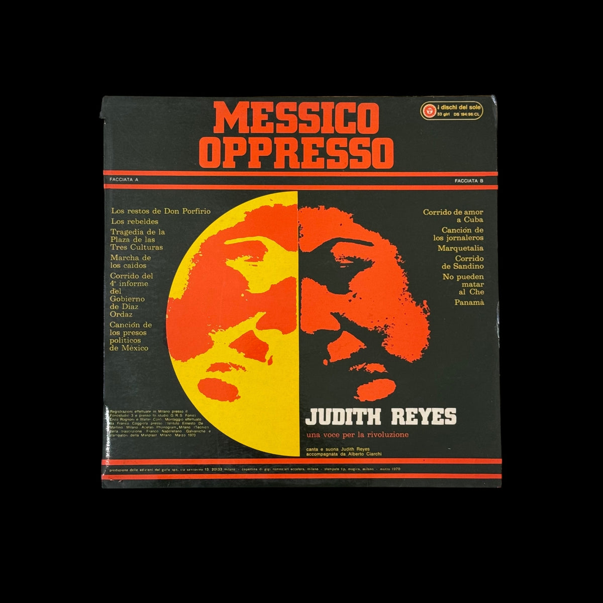 Vinile 33 Giri Judith Reyes – Messico Oppresso: una voce per la rivoluzione (I Dischi Del Sole – DS 194/96 CL - 1970)